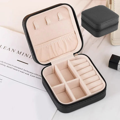 Mini Jewelry Storage Box Portable Home Travel Earrings Necklace Storage Case for Women Ring Organizer PU Leather Display Case