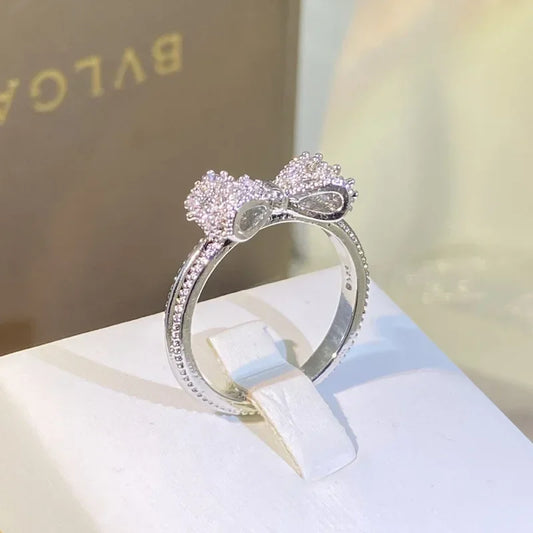 Fancy Bow Ring with Dazzling CZ Sterling Silver Color Women