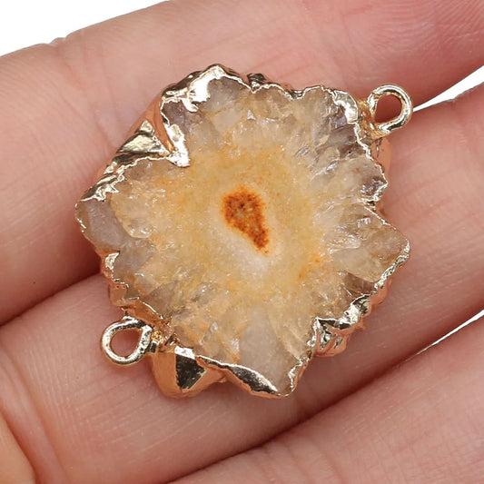 1PC Natural Gem Stone Charms Connector Agates Druzy Quartz Pendant