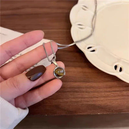 Sterling Silver Round Zircon Necklace Minimalist Style