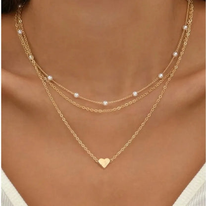 3pcs Women's Pearl Necklace Set 14K Gold