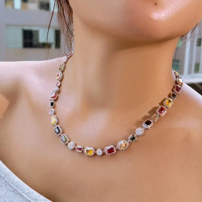 Vibrant Multi Color Cubic Irregular Chain Necklace for Women