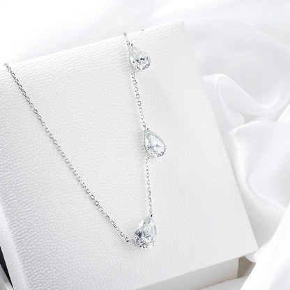 Gradient Moissanite Necklace for Women 3 Gems Pear Cut Certified Luxury Pendant