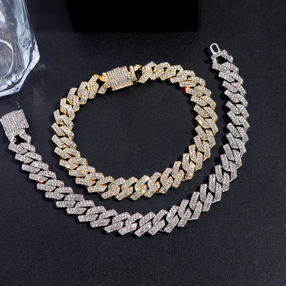 14MM Iced Prong Link Cuban Chain Bracelets for Men