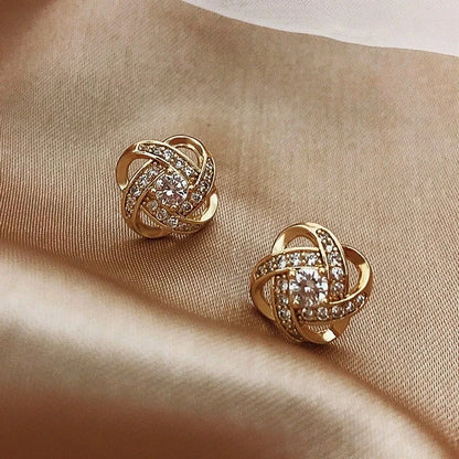 Upscale 14k Gold Jewelry Real Gold  Earrings Zircon Pearl Twist Luxury Stud Earrings for Women
