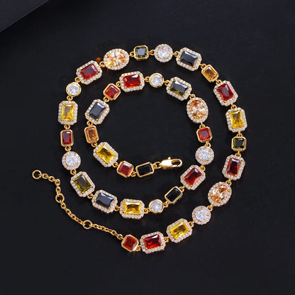 Vibrant Multi Color Cubic Irregular Chain Necklace for Women