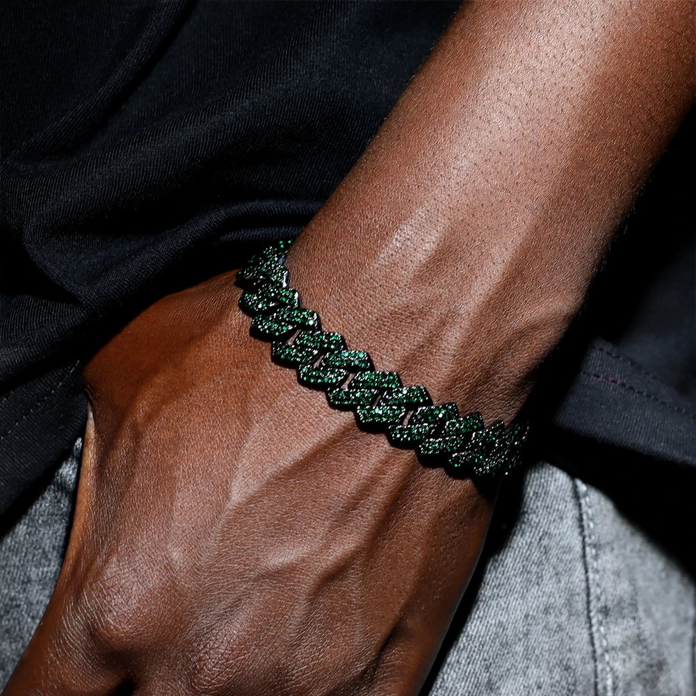14MM Iced Prong Link Cuban Chain Bracelets for Men
