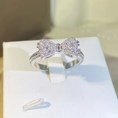 Fancy Bow Ring with Dazzling CZ Sterling Silver Color Women
