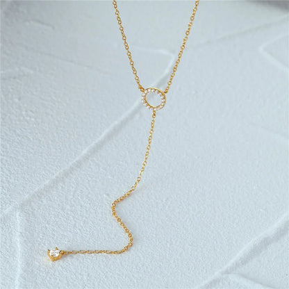 Sterling Silver Double-Deck Circle Zircon Pendant Long O-Chain
