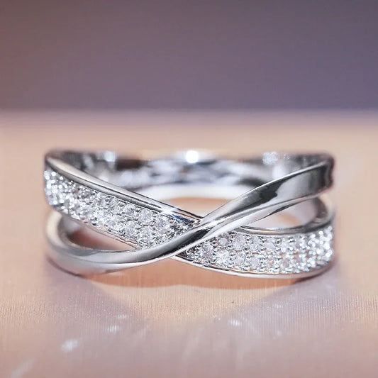 Classic Female Ring Sterling Silver Two Tone X Shape Cross Ring